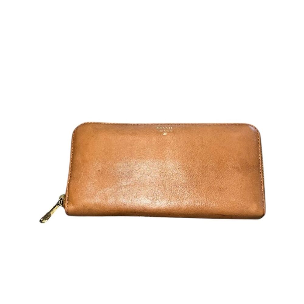 Fossil Women Brown Leather Clutch Wallet Trifold Vintage Zip Around Card Holder - Picture 2 of 11